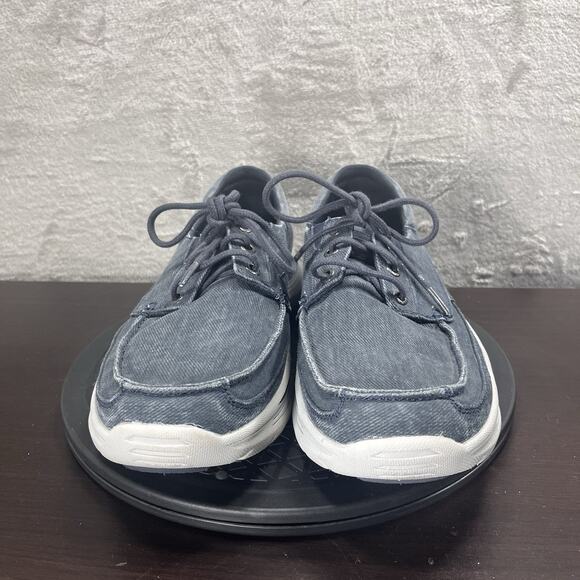 Skechers Mens Sz 10.5 Navy Blue Canvas Relaxed Fit Expended Kevan Oxfords Shoes - Picture 2 of 10